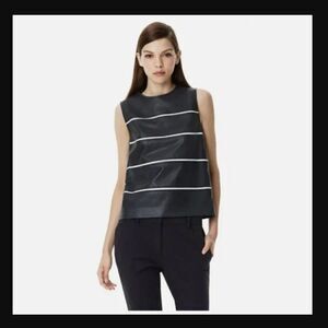 Theory Emlay Magazine Striped Leather Top in Black/white Petite
